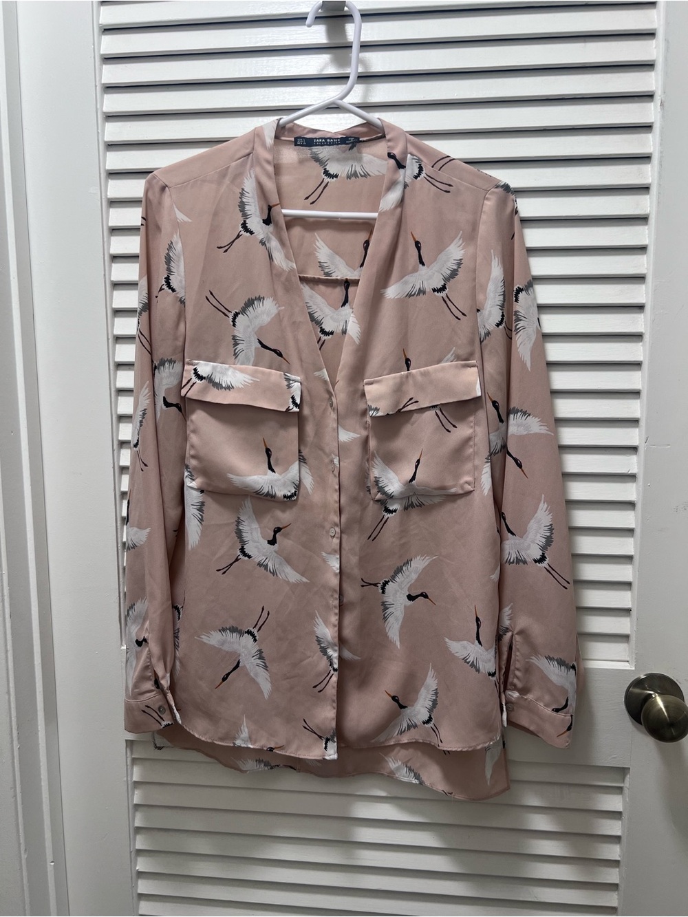 Zara Basic Crane-Print Blouse in Blush size L